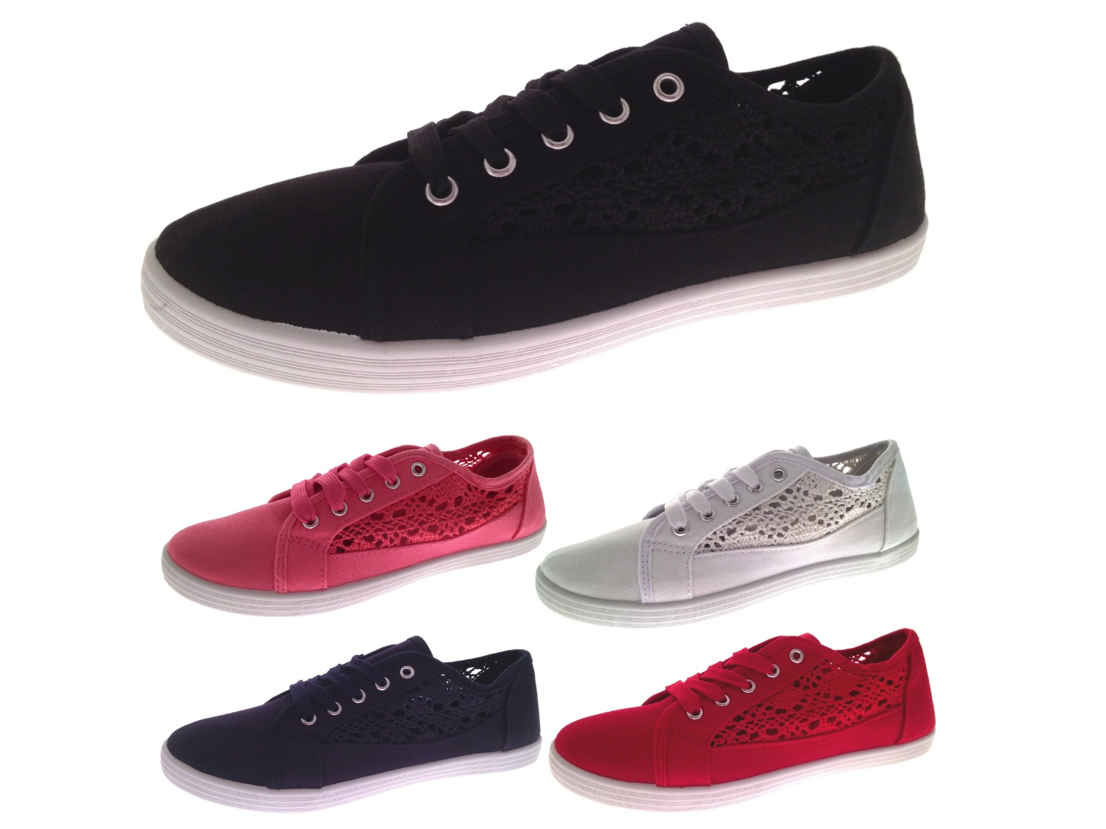 flat round lace up canvas shoes